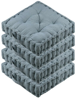 Textile Vloerkussen Maxime - 4x - blauw - katoen - 45 x 45 x 10 cm - vierkant - Extra dik