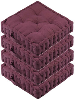 Textile Vloerkussen Maxime - 4x - bordeaux - katoen - 45 x 45 x 10 cm - vierkant - Extra dik