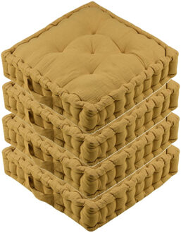 Textile Vloerkussen Maxime - 4x - okergeel - katoen - 45 x 45 x 10 cm - vierkant - Extra dik