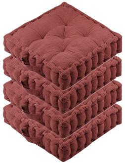 Textile Vloerkussen Maxime - 4x - terracotta - katoen - 45 x 45 x 10 cm - vierkant - Extra dik