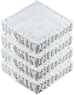 Textile Vloerkussen Maxime - 4x - wit - katoen - 45 x 45 x 10 cm - vierkant - Extra dik