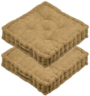 Textile Vloerkussen Ribcord - 2x - camel - polyester - 45 x 45 x 10 cm - vierkant - Extra dik