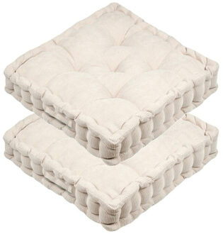 Textile Vloerkussen Ribcord - 2x - lichtbeige - 45 x 45 x 10 cm - vierkant - Extra dik