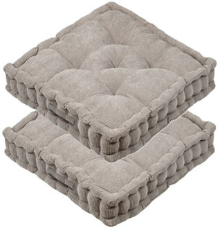 Textile Vloerkussen Ribcord - 2x - taupe - polyester - 45 x 45 x 10 cm - vierkant - Extra dik