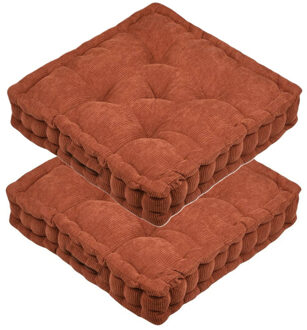 Textile Vloerkussen Ribcord - 2x - terracotta - polyester - 45 x 45 x 10 cm - vierkant - Extra