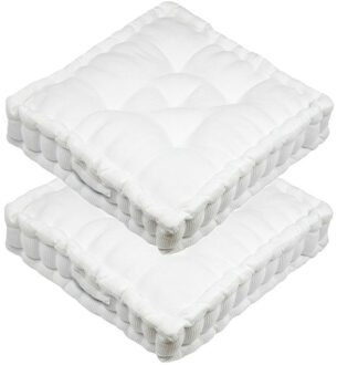 Textile Vloerkussen Ribcord - 2x - wit - polyester - 45 x 45 x 10 cm - vierkant - Extra dik