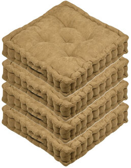 Textile Vloerkussen Ribcord - 4x - camel - polyester - 45 x 45 x 10 cm - vierkant - Extra dik