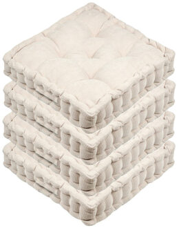 Textile Vloerkussen Ribcord - 4x - lichtbeige - 45 x 45 x 10 cm - vierkant - Extra dik