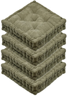 Textile Vloerkussen Ribcord - 4x - olijfgroen - polyester - 45 x 45 x 10 cm - vierkant - Extra