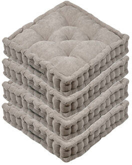 Textile Vloerkussen Ribcord - 4x - taupe - polyester - 45 x 45 x 10 cm - vierkant - Extra dik