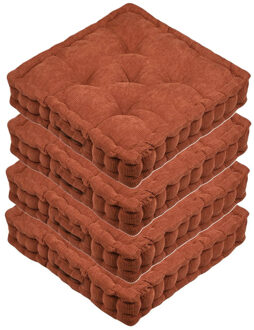 Textile Vloerkussen Ribcord - 4x - terracotta - polyester - 45 x 45 x 10 cm - vierkant - Extra
