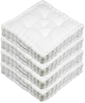 Textile Vloerkussen Ribcord - 4x - wit - polyester - 45 x 45 x 10 cm - vierkant - Extra dik