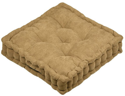Textile Vloerkussen Ribcord - camel - polyester - 45 x 45 x 10 cm - vierkant - Extra dik