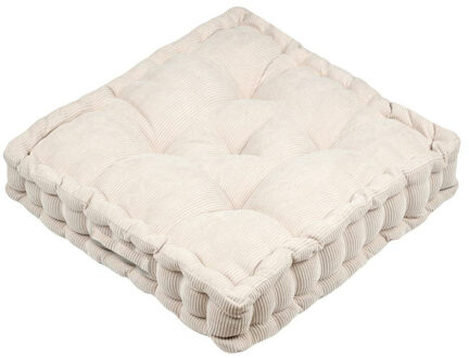Textile Vloerkussen Ribcord - lichtbeige - 45 x 45 x 10 cm - vierkant - Extra dik