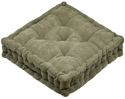 Textile Vloerkussen Ribcord - olijfgroen - polyester - 45 x 45 x 10 cm - vierkant - Extra dik