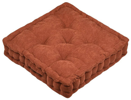 Textile Vloerkussen Ribcord - terracotta - polyester - 45 x 45 x 10 cm - vierkant - Extra dik