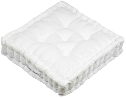 Textile Vloerkussen Ribcord - wit - polyester - 45 x 45 x 10 cm - vierkant - Extra dik