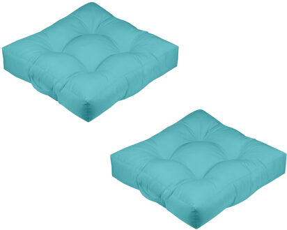 Textile Vloerkussen XXL - 2x - aqua blauw - polyester - 60 x 60 x 12 cm - vierkant