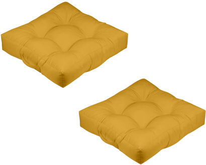 Textile Vloerkussen XXL - 2x - okergeel - polyester - 60 x 60 x 12 cm - vierkant