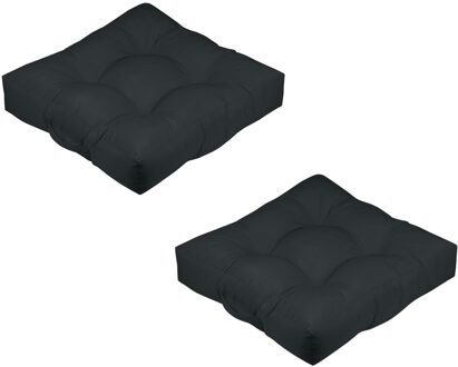 Textile Vloerkussen XXL - 2x - zwart - polyester - 60 x 60 x 12 cm - vierkant