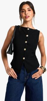 Textured Button Through Waistcoat, Black - 42
