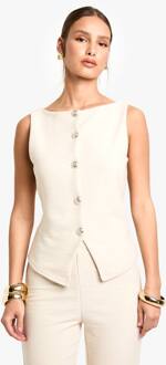 Textured Button Through Waistcoat, Cream - 40