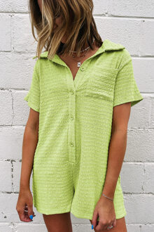 Textured Knit Korte Mouw Jumpsuit Groen