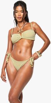 Textured Stripe U-Bend Triangle Bikini Top & Tie Side Bikini Bottoms Set, Olive - 40