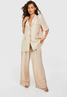 Textuur Crinkle Relaxed Fit Wijde Pijp Broek, Taupe - 34