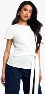 Textuurgebreide T-Shirt Met Knoopdetail Aan De Voorkant, Ecru - 42