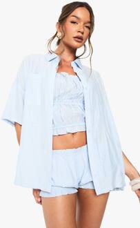 Textuurgestreept Overhemd Met Korte Mouwen, Baby Blue - 38