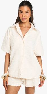 Textuurrijk Oversized Overhemd, Cream - 40