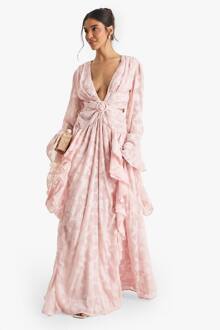 Textuurrijke Gespleten Maxi-Jurk Met Uitsnijdingen, Pink - 38