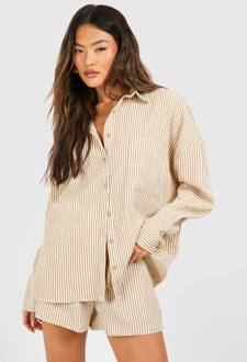 Textuurrijke Gestreepte Overhemd Met Losse Pasvorm, Stone - 34