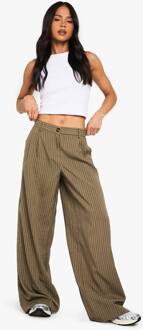 Textuurrijke Pinstripe Broek Met Wijde Pijpen, Taupe - 36