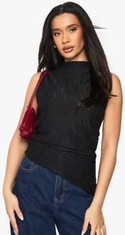 Textuurrijke Top Met Hoge Kraag En Asymmetrische Zoom, Black - 40