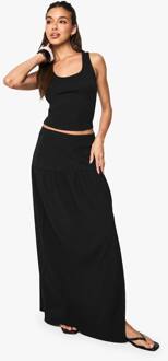 Textuurrrok Met Gespleten Voorkant En Gelaagde Zoom, Black - 38