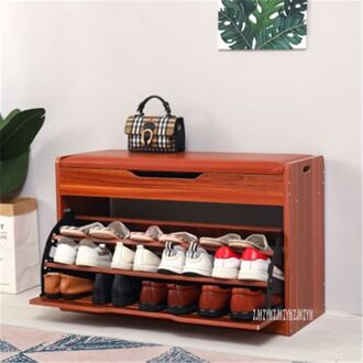 TF-02 Hoge Dichtheid Boord Hout Kantelbakje Schoen Opbergkast Multifunctionele Schoenen Proberen Kruk Veranderen Schoen Kruk Schoen Rack groot teak kleur