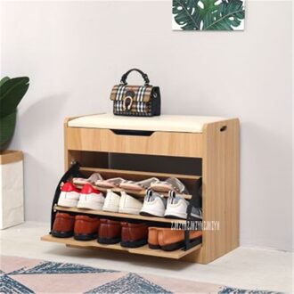 TF-02 Hoge Dichtheid Boord Hout Kantelbakje Schoen Opbergkast Multifunctionele Schoenen Proberen Kruk Veranderen Schoen Kruk Schoen Rack klein licht okkernoot