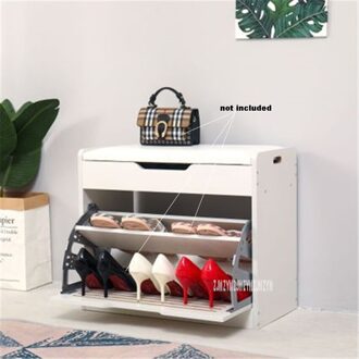 TF-02 Hoge Dichtheid Boord Hout Kantelbakje Schoen Opbergkast Multifunctionele Schoenen Proberen Kruk Veranderen Schoen Kruk Schoen Rack klein wit