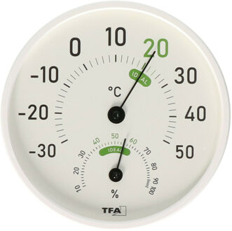 TFA-Dostmann TFA Hygro en thermo meter - binnen en buiten - kunststof - wit - 7 cm - luchtvochtigheidsmeter