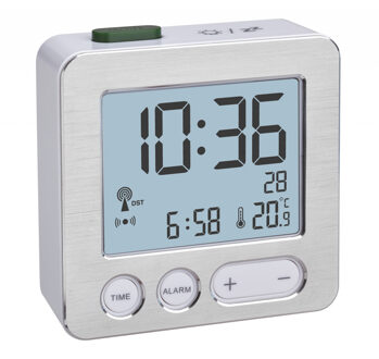 TFA-Dostmann TFA wekker/reiswekker - digitaal - alarmklok - zilver - 7 cm - kunststof - zendergestuurd