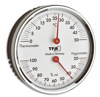 TFA Hygro en thermo meter - metaal/messing - zilver - 7 cm - luchtvochtigheidsmeter