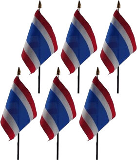 Thailand - 6x - mini vlaggetje van 10 x 15 cm op stokje - Landen vlag - H27 cm