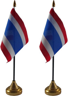 Thailand tafelvlaggetjes - 2x stuks - 10 x 15 cm - met gouden standaard - H27 cm - versiering