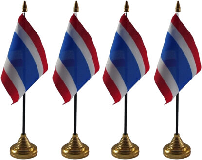Thailand tafelvlaggetjes - 4x stuks - 10 x 15 cm - met gouden standaard - H27 cm - versiering