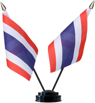 Thailand tafelvlaggetjes set - dubbele vlaggetjes op 1 standaard - 10 x 15 cm mini vlaggen