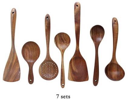 Thailand Teak Natuurlijke Houten Servies Lepel Pollepel Turner Lange Rijst Vergiet Soep Skimmer Koken Lepels Scoop Keuken Tool Set 08