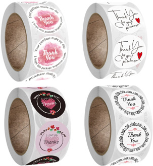 Thank You Business Stickers Purchase Shipping Stickers Pink Ink Painting Gift Wrap Labels White Background with Red Heart Design