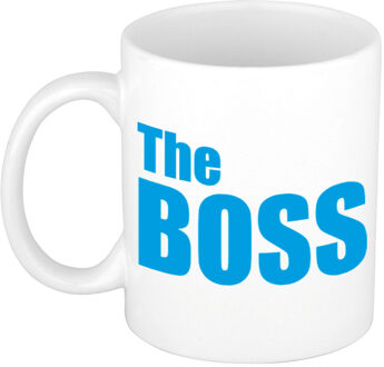 The boss cadeau mok / beker wit met blauwe letters 300 ml - feest mokken